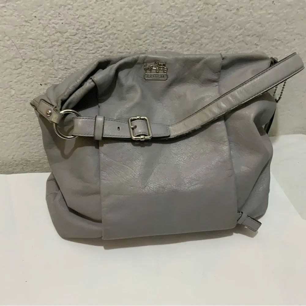 Coach Madison Isabelle Leather Hobo Purse Handbag GrayโCrossbody 21224